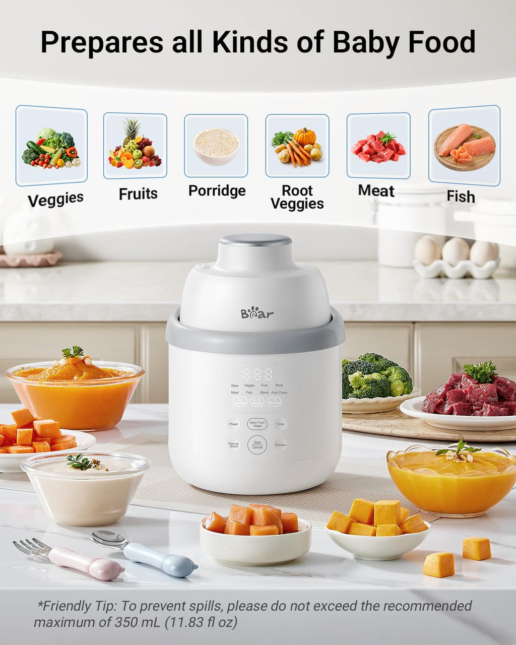 Bear Stainless Steel Baby Food Maker Processor, NutriEase 3-Stage Texture
