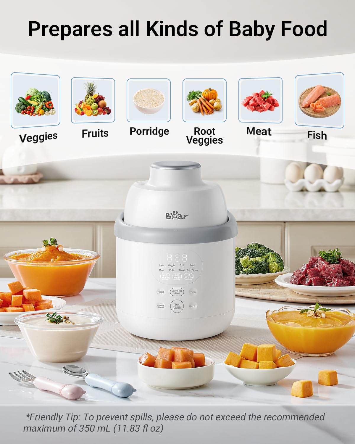 Bear Stainless Steel Baby Food Maker Processor, NutriEase 3-Stage Texture