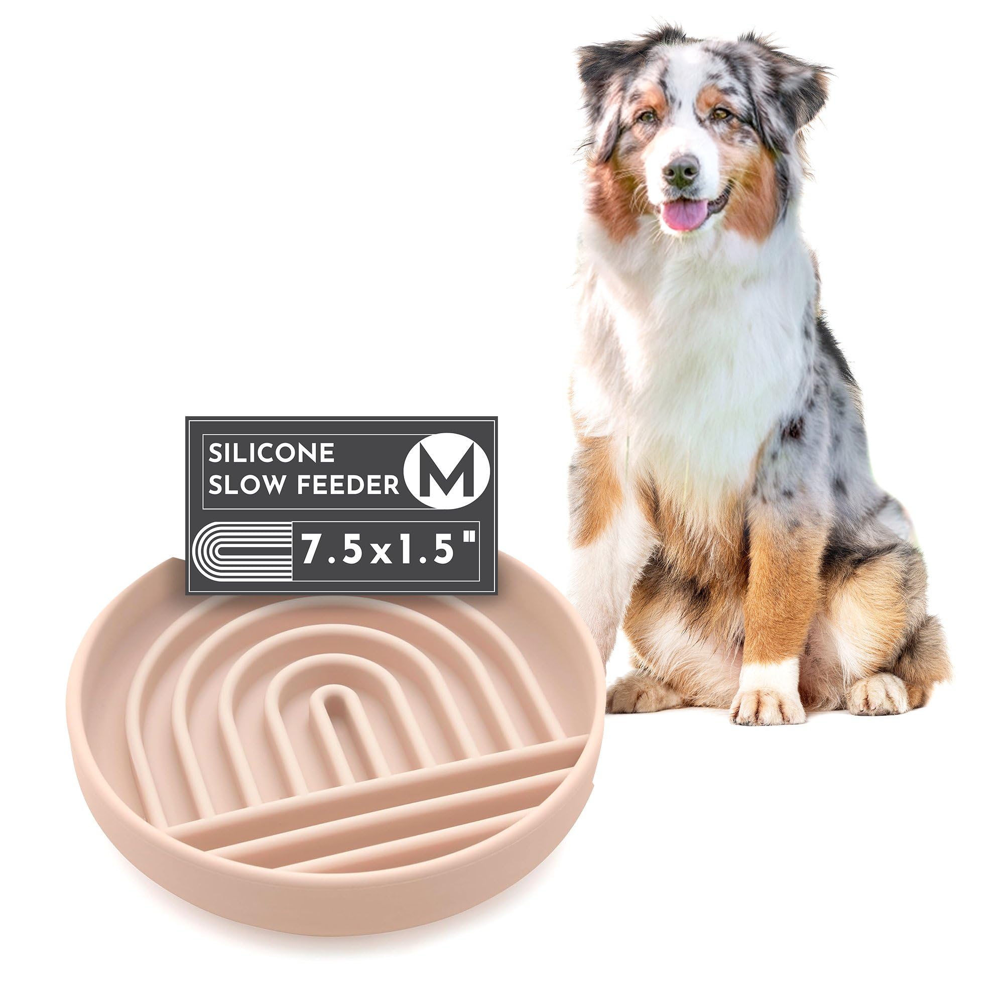 Should We Go? Slow Feeder Dog Bowls - Medium Size Silicone Slow Eating Dog Bowl for Puppies & Dogs with Suction Cup -Dishwasher-Safe, Lick Mat Design, Reduces Gulping,for All Breeds,7.5”x1.5”- Tan