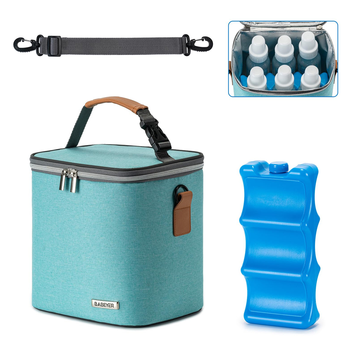 BABEYER Breastmilk Cooler Bag with Ice Pack Fits 6 Baby Bottles Up to 9 Ounce, Baby Bottle Bag with Shoulder Strap for Nursing Mom Daycare, Floral
