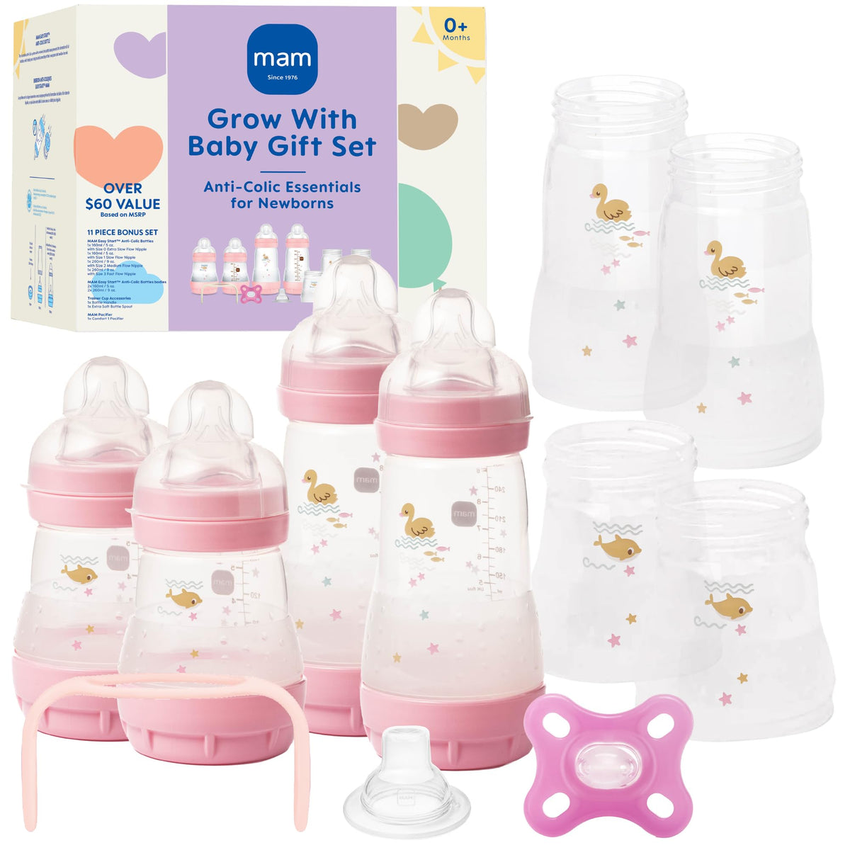 MAM Grow with Baby Anti-Colic+ Bottle & Pacifier Set 0+ Months, Unisex