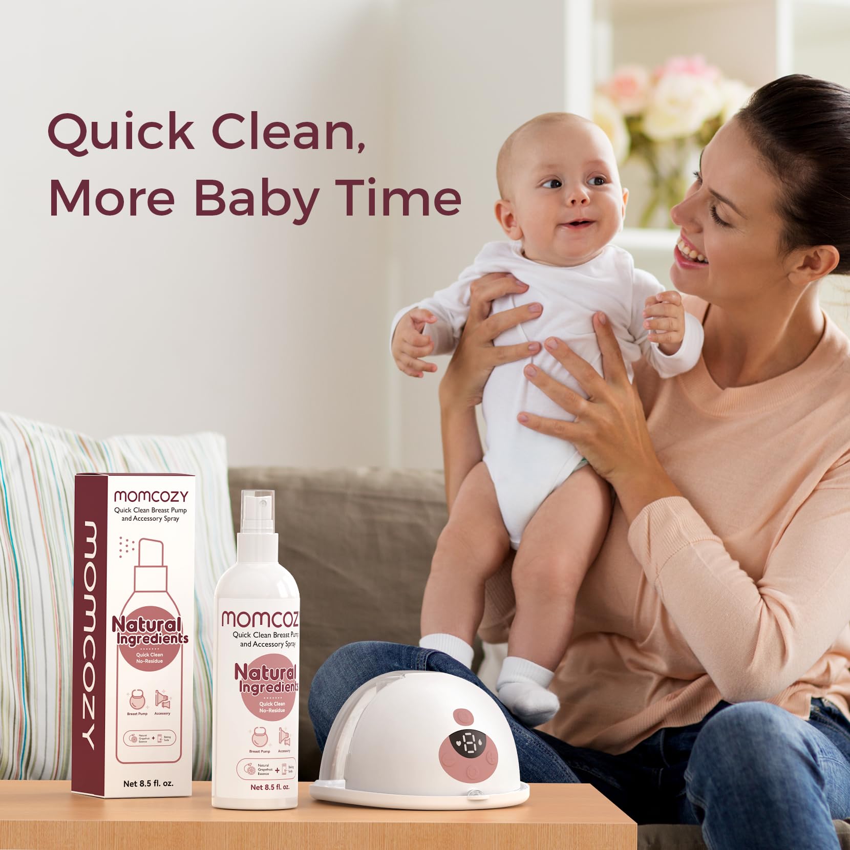 Momcozy Electric Breast Pump Cleaning Spray, Milk Fat Removal, 8.5 Fl Oz