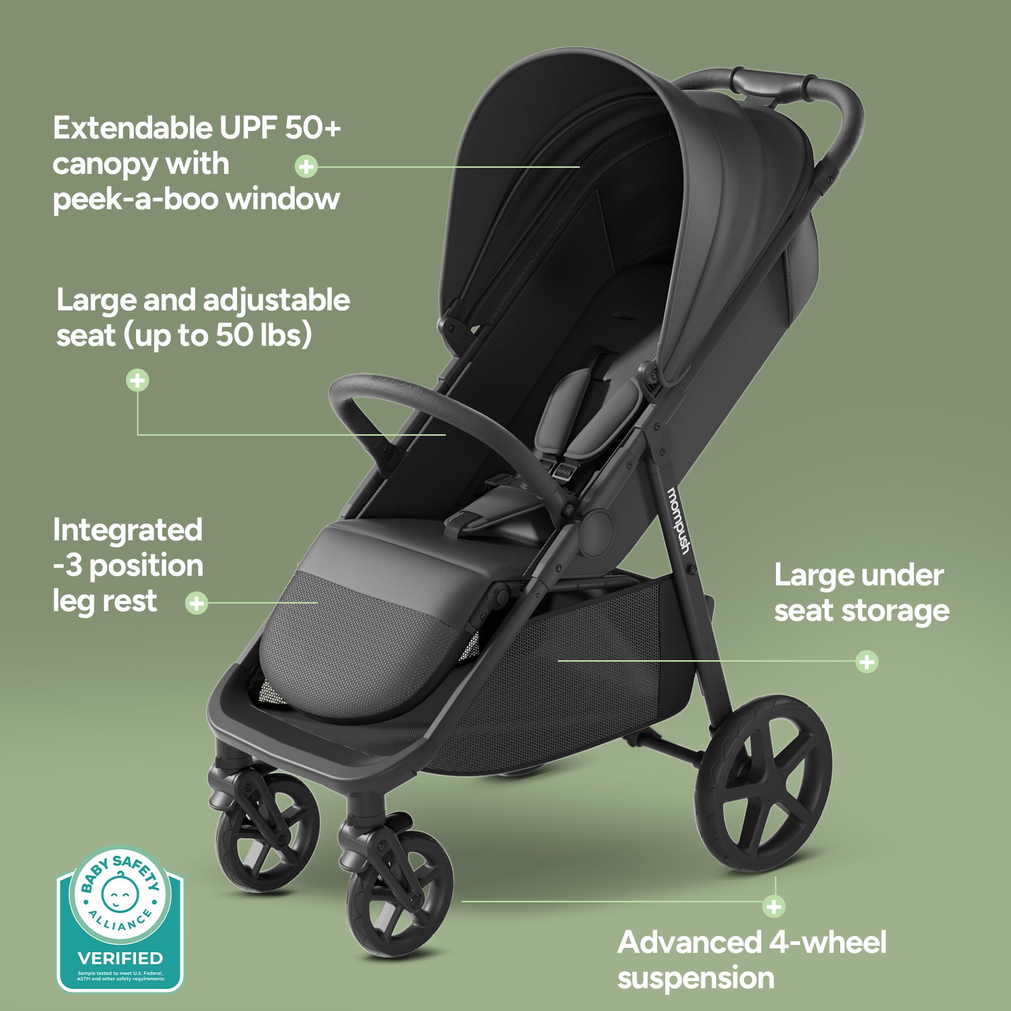 Mompush Nova All Terrain Baby Stroller, Newborn to Toddler, Up to 50 lbs