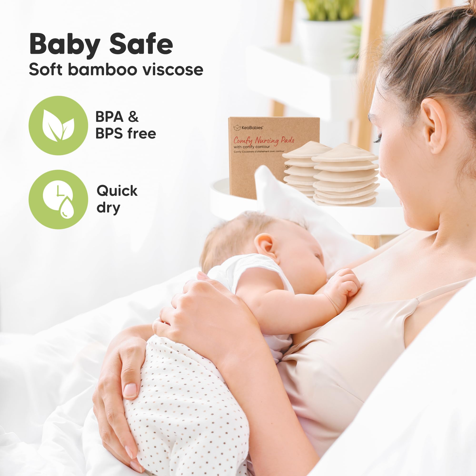 Organic Nursing Pads, 14 Washable Breast Pads,Wash Bag (Bare Beige, L 5")
