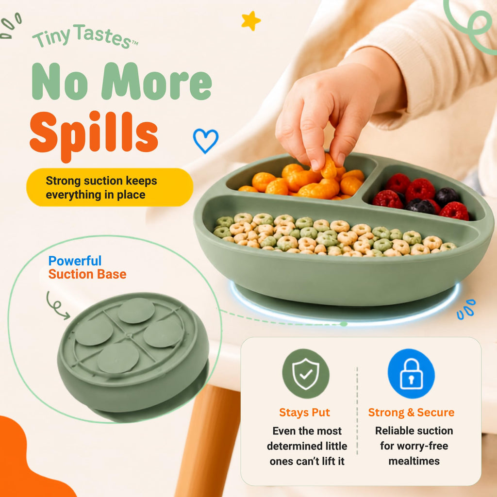 Tiny Tastes 10-Piece Silicone Baby Feeding Set – Baby Led Weaning Supplies with Suction Plate & Bowl, Adjustable Bib, Snack Cup, Spoons & Fork, BPA-Free Baby Feeding Essentials for Toddlers