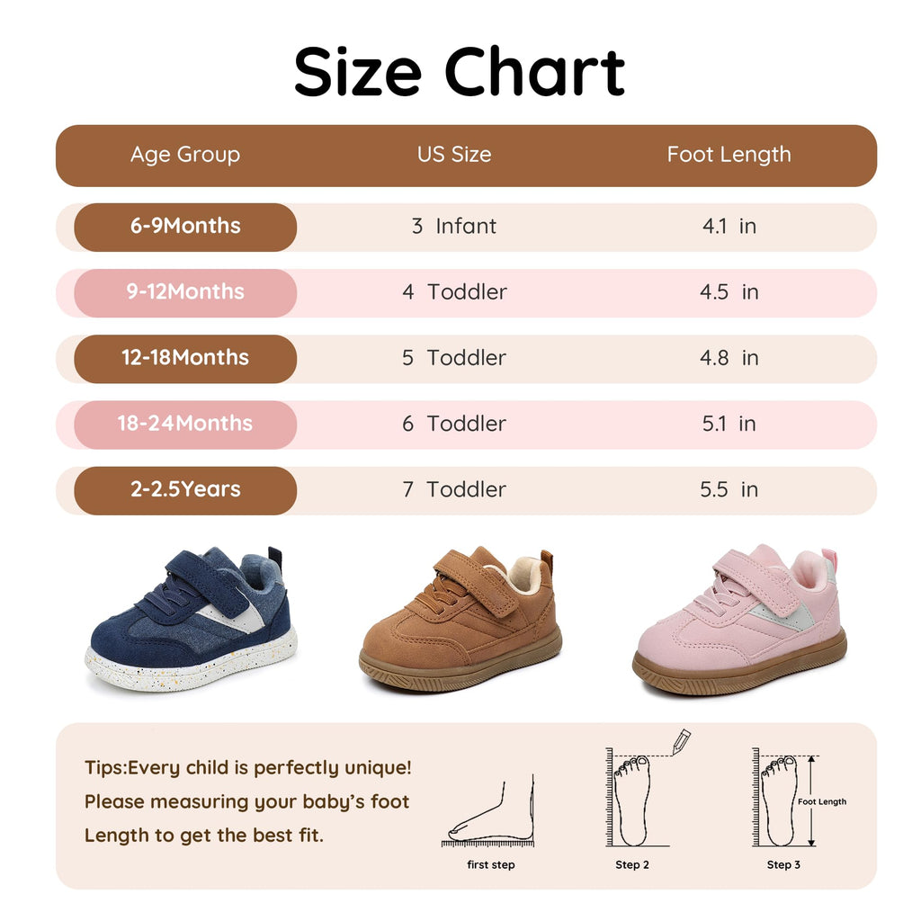 Apakowa Toddler Sneakers Baby Walking Shoes First Walker Sneakers Wide Toe Box Soft Sole Infant Toddler Casual Shoes for Boys Girls 6-24 Months Brown