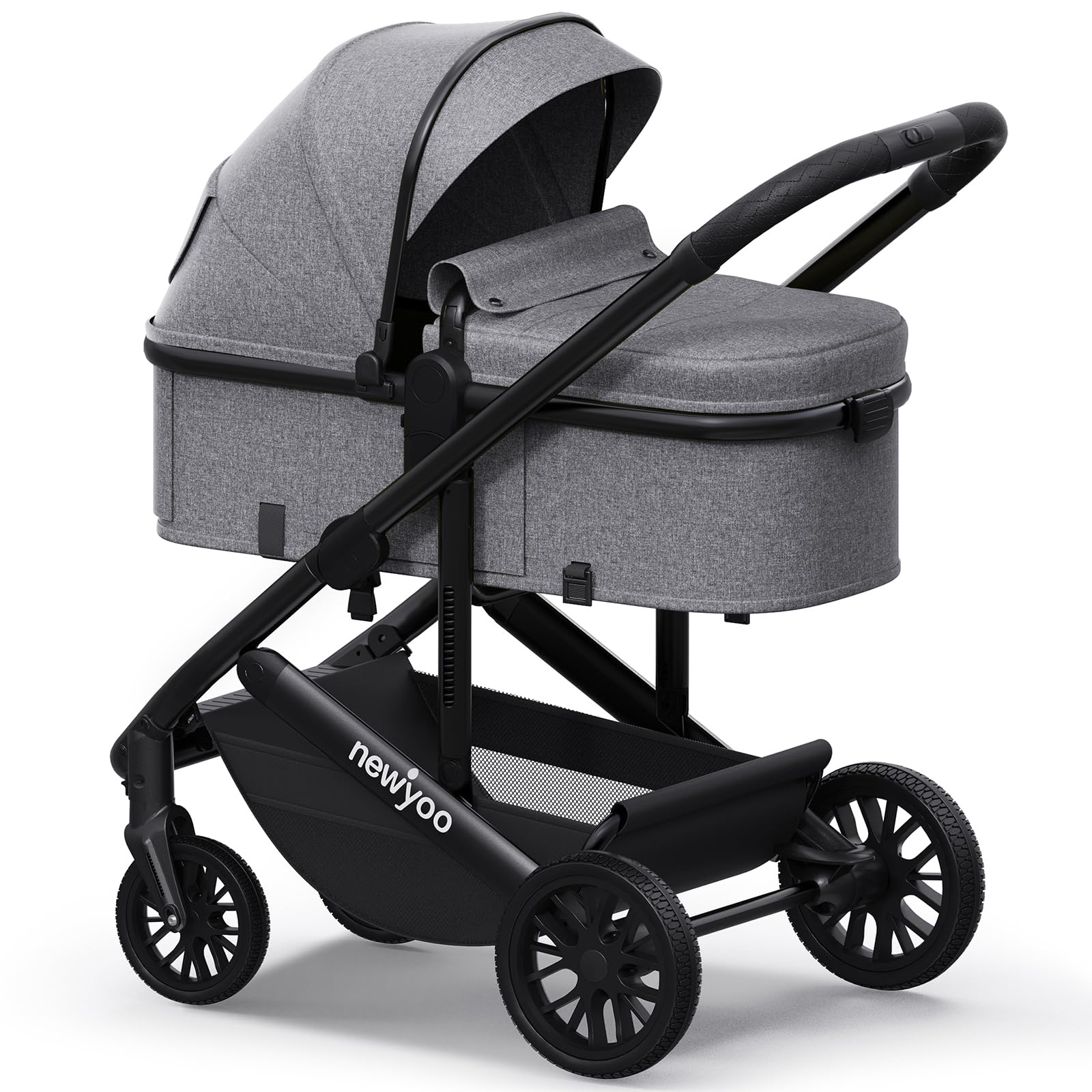 newyoo Infant Stroller with Pramette Mode, Nestro 516M, Convertible Infant Strollers w Reversible Seat & Cup Holder, 2-in-1 Rear-Facing Pram from Newborn to Toddler, Gray