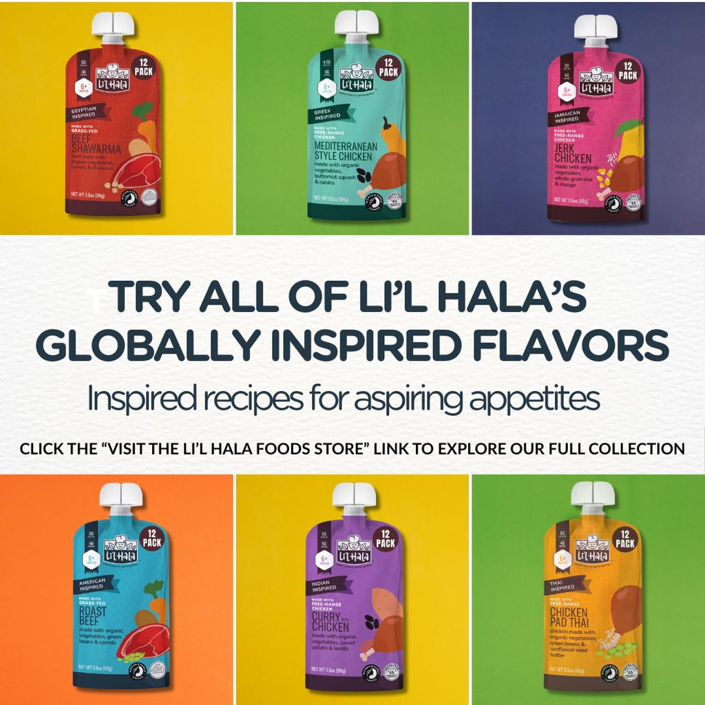 Li'l Hala Chicken Baby Food Pouches | Mediterranean Chicken with Organic Veggies, 4g Protein, Iron & Fiber | Savory Stage 2 Baby Food Meat Puree for 6+ Months | 3.5 oz, 12 Count