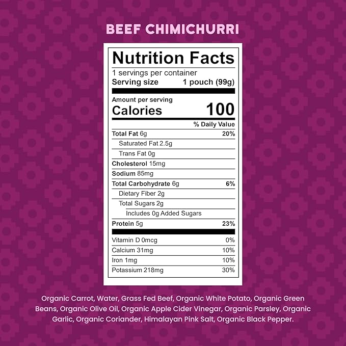 Serenity Kids 7+ Months Baby Food Pouches - Beef Chimichurri 3.5 oz Pack of 12-5g Protein Nutrient-Packed Meat Snacks - BPA-Free Organic Veggie Pouches - On-the-Go Toddler Snacks & Baby Essentials