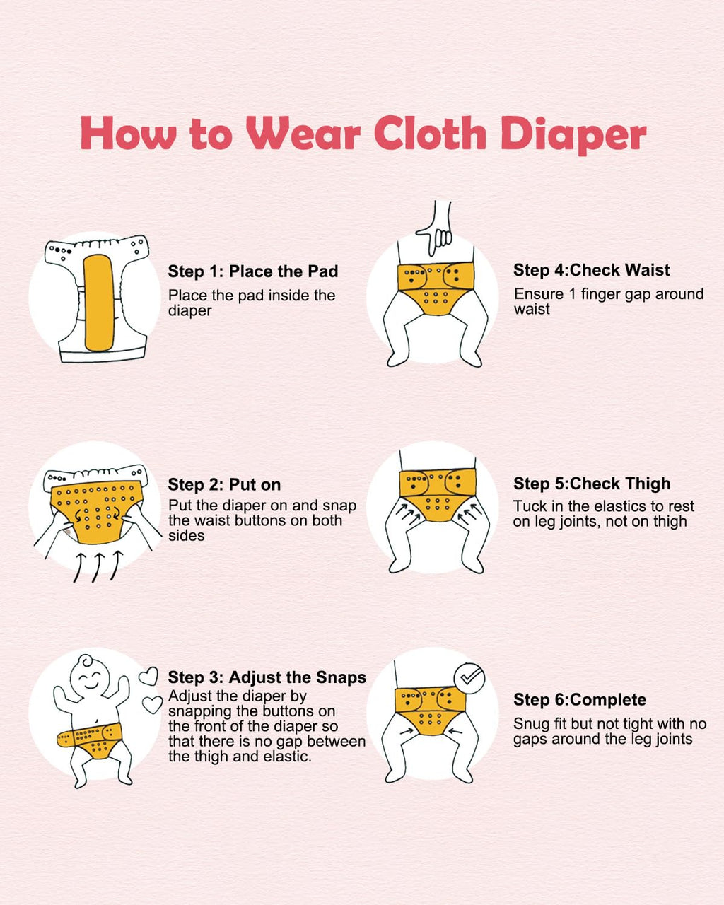 Babygoal Baby Cloth Diaper 6 Pack with 6pcs Inserts and Wet Bag for Fitted Diapers and Prefolds, Adjustable and Reusable Covers for Toddler Boys and Girls