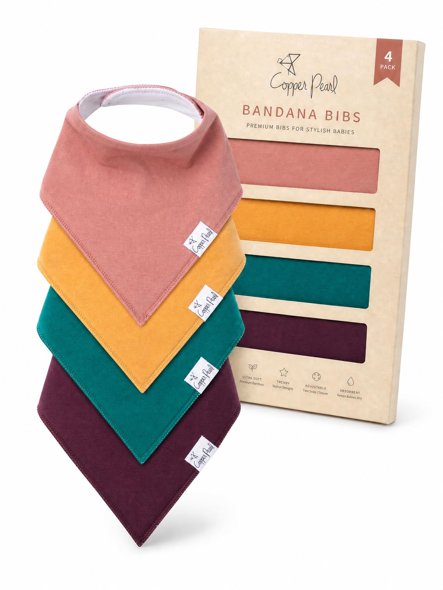 Copper Pearl Baby Bibs for Baby Boy or Girl – Bandana Drool Bibs for Teething, Absorbent Bibs for Eating, Newborn to Toddler, 4 Pack, Jade