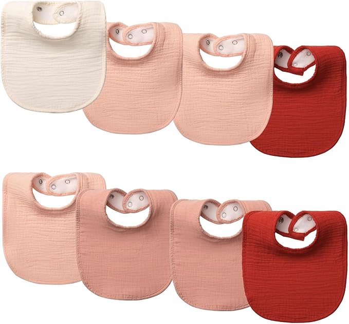 8-Pack Cotton Baby Drool Bibs - Quick-Dry Absorbent Bandana Bibs, Adjustable Snaps for Newborn to 24M