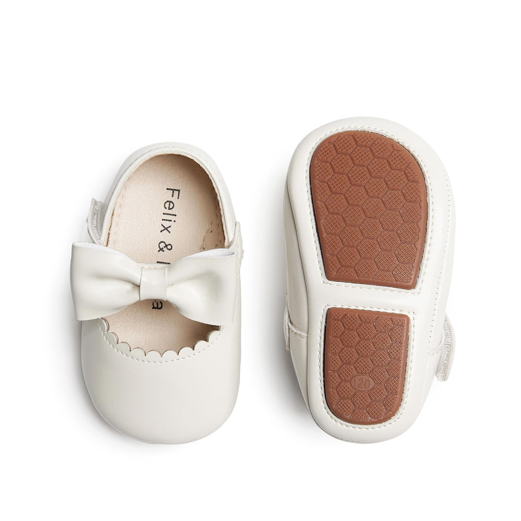 Felix & Flora Soft Sole Ivory White Baby Dress Shoes - Infant Baby Walking Shoes Moccasins Rubber Sole Crib Shoes(Ivory White,18-24 Months Infant)