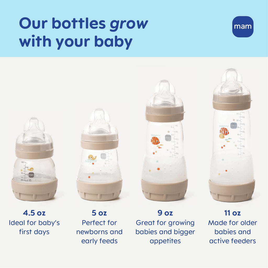 MAM 9oz Easy Start Anti-Colic+ Vented Baby Bottles, 2+ Months, 4 Pack, Girl