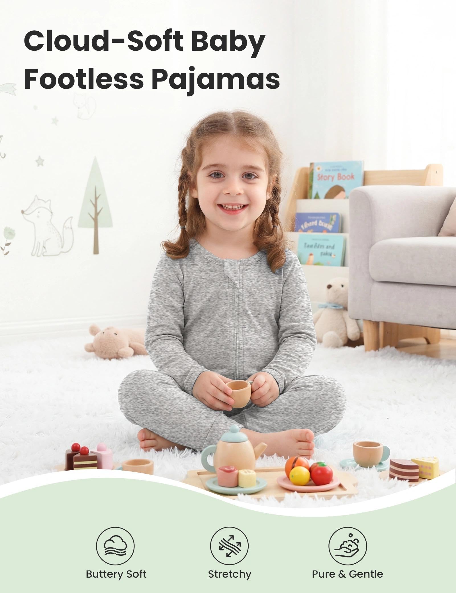 Jimonda Baby Footless Pajamas 2-Way Zipper Sleeper 0-24Months(Gray,0-3M)