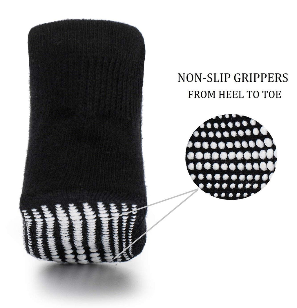 Zaples Baby Non Slip Grip Ankle Socks with Non Skid Soles for Infants Toddlers Kids Boys Girls, Black, 0-6 Months