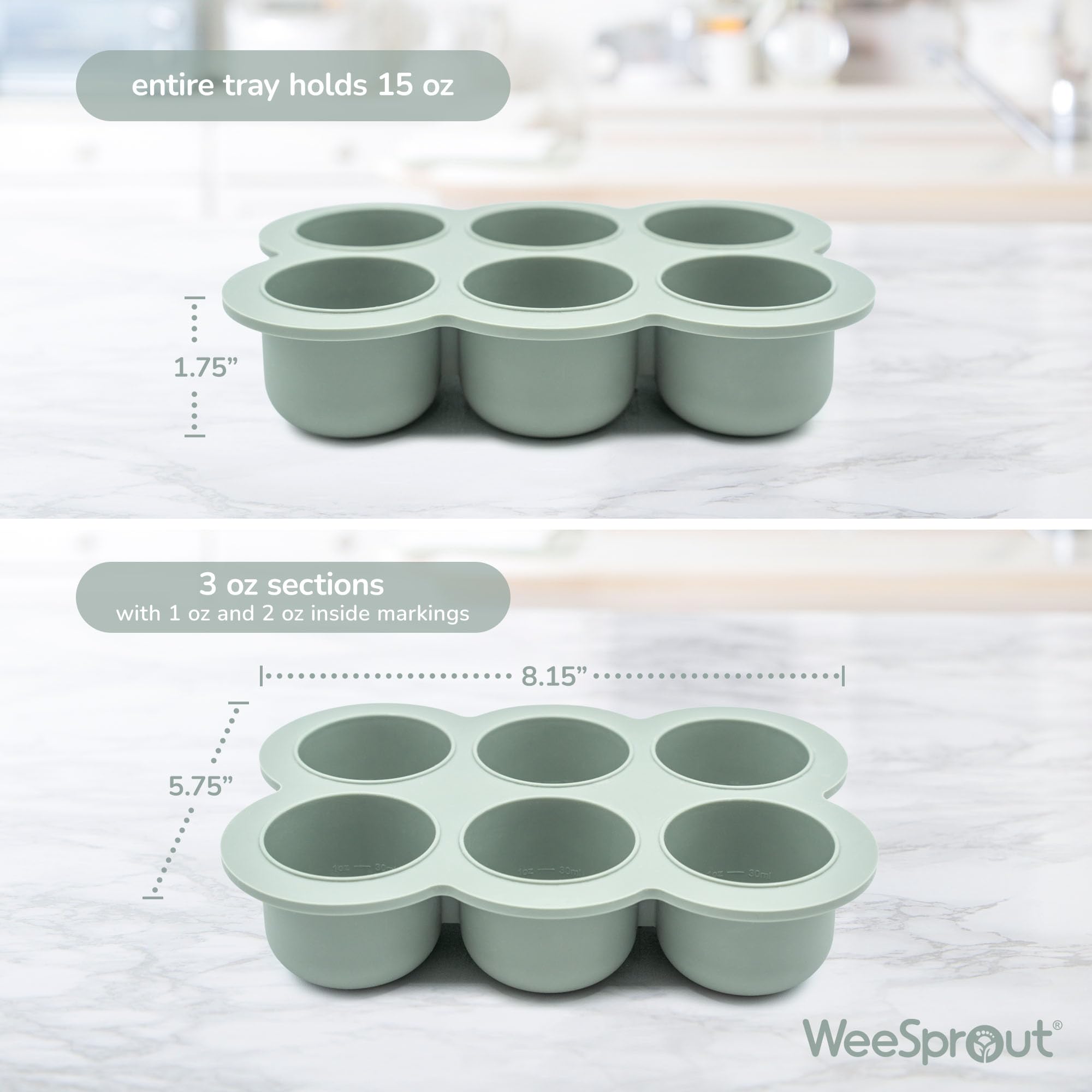 WeeSprout Silicone Freezer Tray with Clip on Lid Perfect Food Storage Container for Homemade Baby Food, Vegetable, Fruit Purees, and Breast Milk (Bright Blue, Six 3 Ounce Sections)