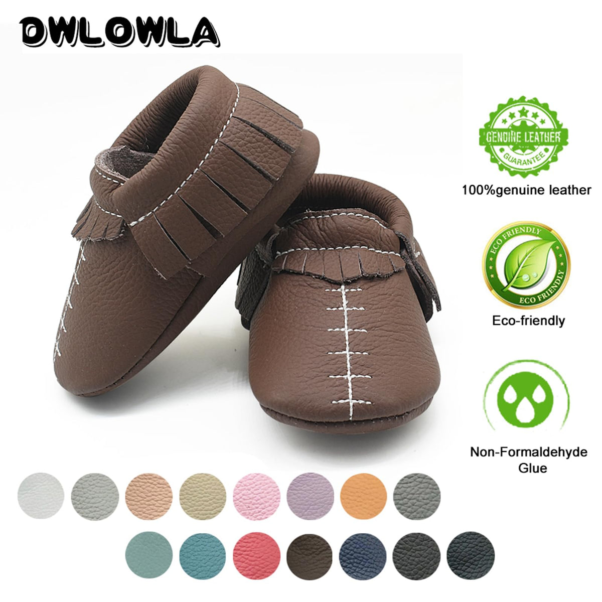OWLOWLA Leather Baby Moccasins Soft Sole Baby Shoes Boys Girls 12-18months