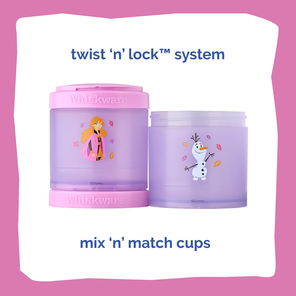 Whiskware Disney Princess Frozen, Stackable Snack Containers for Kids, Durable Food Storage Containers for Daycare, Car, and Airplane Travel, Dishwasher Safe, Anna and Olaf