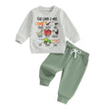 Nyapruwe Toddler Baby Boys Fall Winter Outfits Funny Print Top Pants Set (Green G-animals, 18-24 Months)