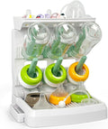 Baby Bottle Drying Rack for 6 Bottles, Vertical Cup Drying Holder, Space Saving Countertop Standing Bottle Dryer Rack for Baby Accessories & Pump Parts（Small White&Green）
