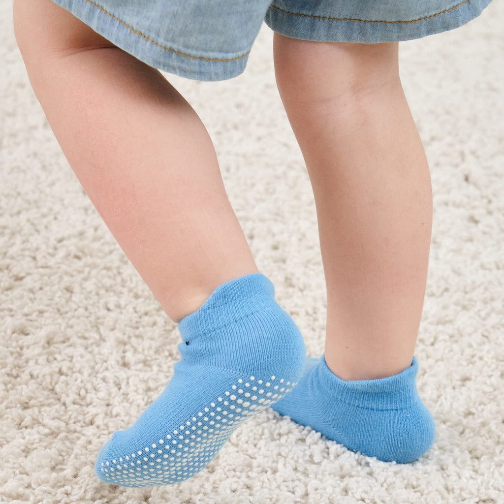 ZAPLES Baby Boys Non Slip Grip Ankle Socks with Anti Skid Soles for Infants Toddlers, Color-Blocked/Solid, 12-36 Months
