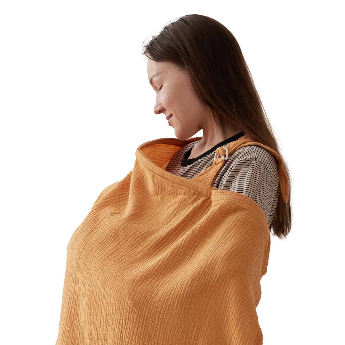 TILLYOU Muslin Nursing Cover for Baby Breastfeeding, 100% Cotton Breathable with Arch Neckline for Women, Green