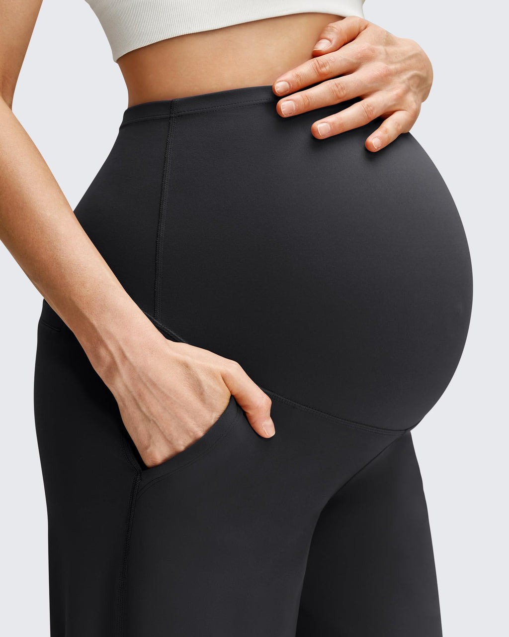 G4Free Maternity Work Pants Pregnancy Pants Over the Belly,Black,M,Petite