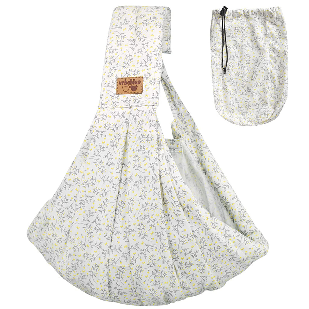 vrbabies Baby Sling Carrier Newborn, Adjustable Easy Wearing Baby Nursing Warp Sling, New Mom Dad Soft Cotton Baby Front Holder Carrier for Infant Toddler Life Travel Essential Gifts (Yellow Flower)
