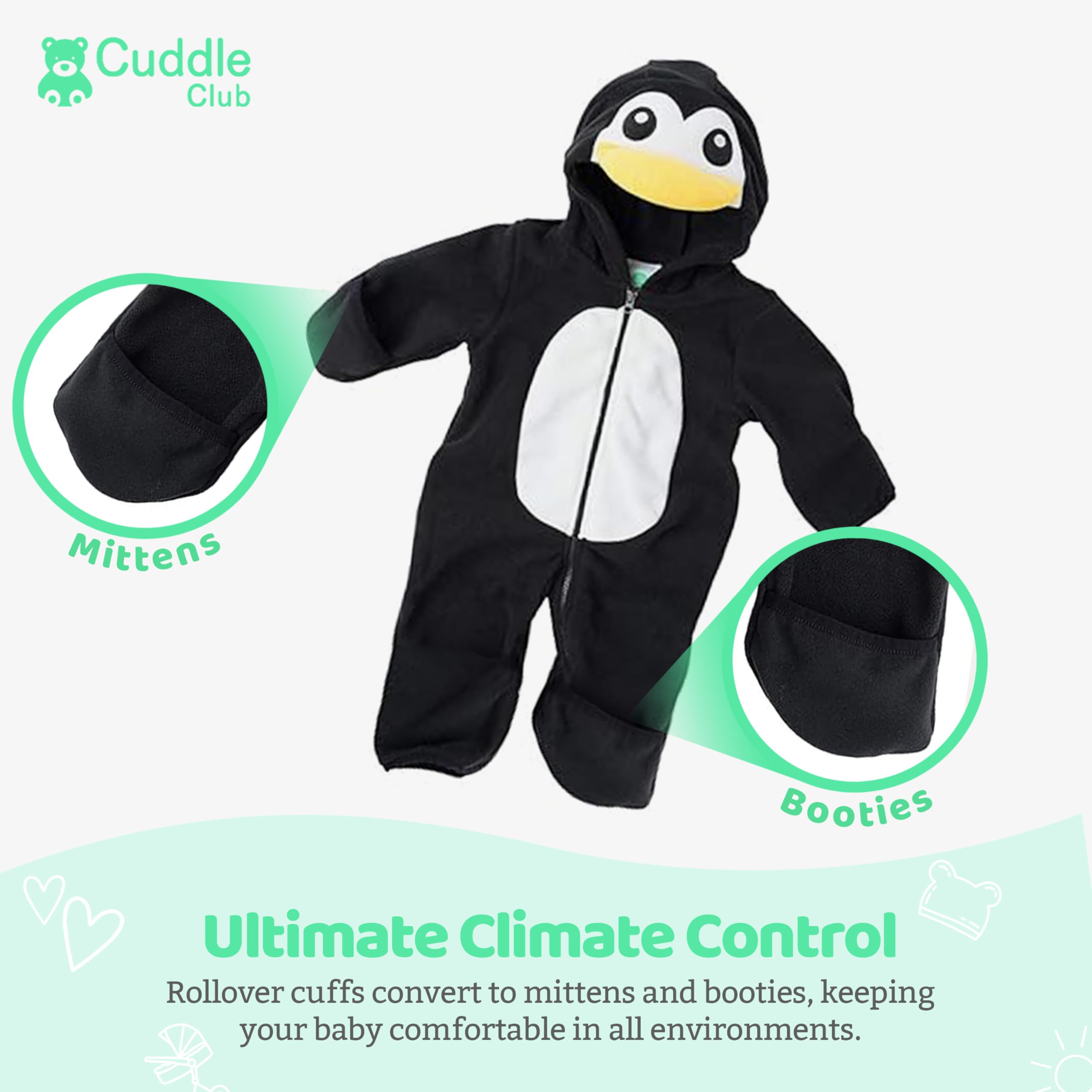 Cuddle Club Fleece Baby Bunting Bodysuit – Infant One Piece Kids Hooded Romper Outerwear Toddler Jacket