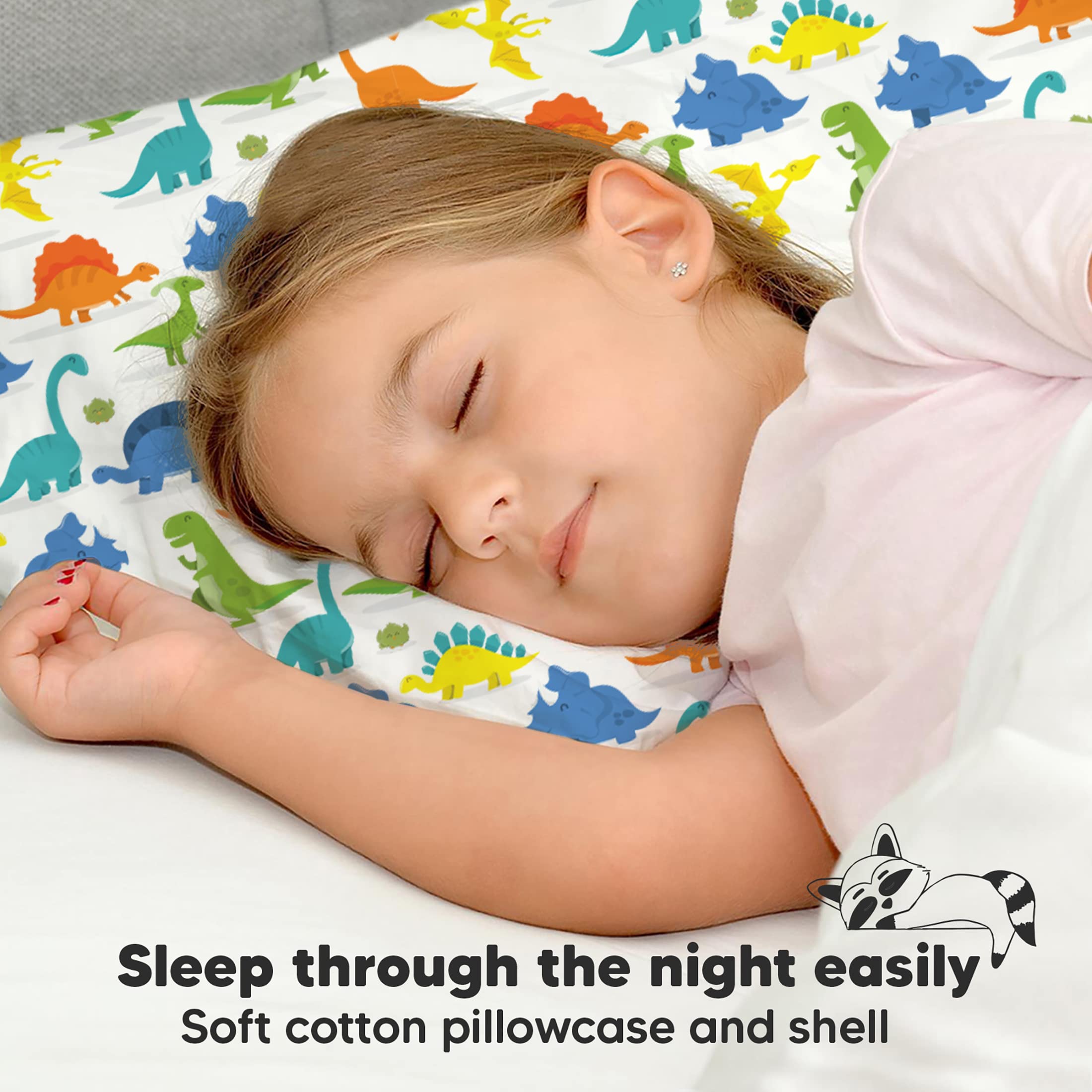 Toddler Pillow with Pillowcase, 13x18 My Little Dreamy Pillow (Happy Dino)