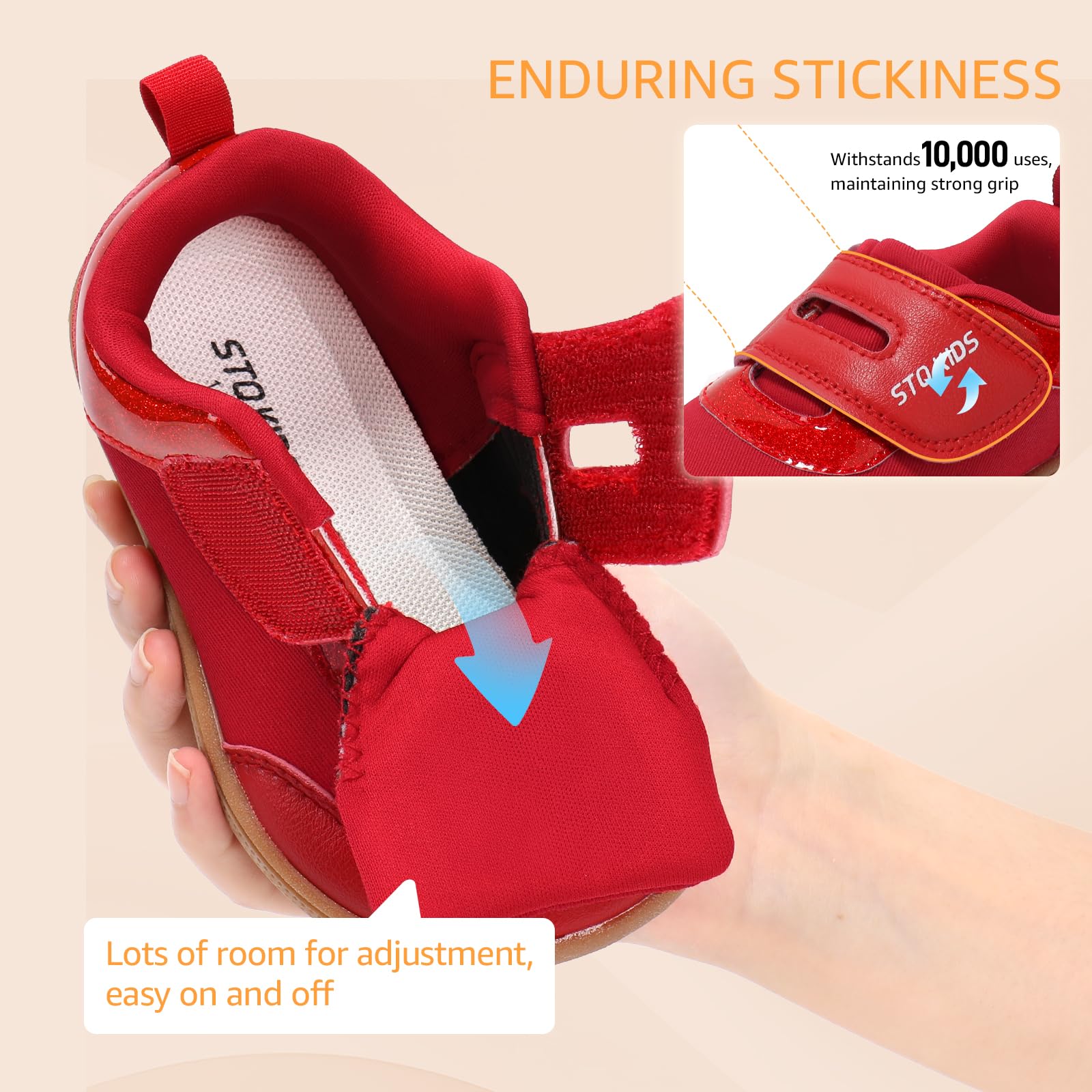 Toddler Shoes Girls Wide Toe Box Barefoot Baby Sneaker Red Glitter Size 4