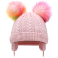 Duoyeree Toddler Winter Hat, Earflap Double Pom Pom Knit Beanie 0-36M