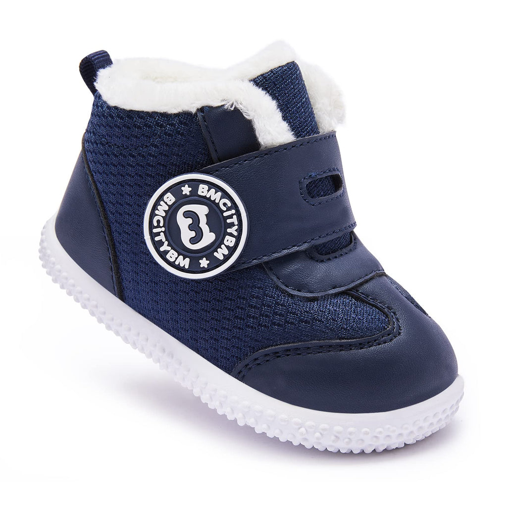 BMCiTYBM Baby Boy Girl Boots Winter Warm Snow Boots Lightweight Walking Shoes Infant First Walkers 6 9 12 18 24 Months Navy Blue 12-18 Months