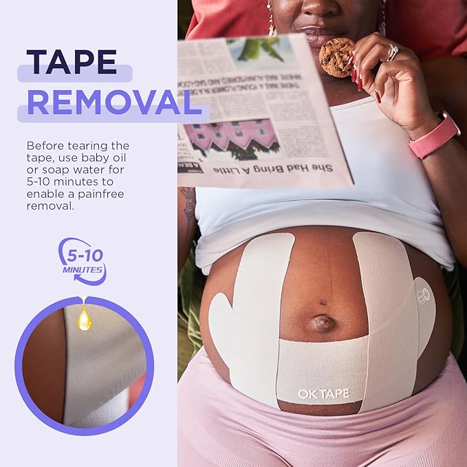 OK TAPE Pregnancy Belly Tape, Hypoallergenic Precut Belly Band Support, Relief Maternity Round Ligament Pain/Back Pain/Belly Pain, Women Pregnancy Must Haves, 4 Sets, Fashion Grey - For 27-40 weeks