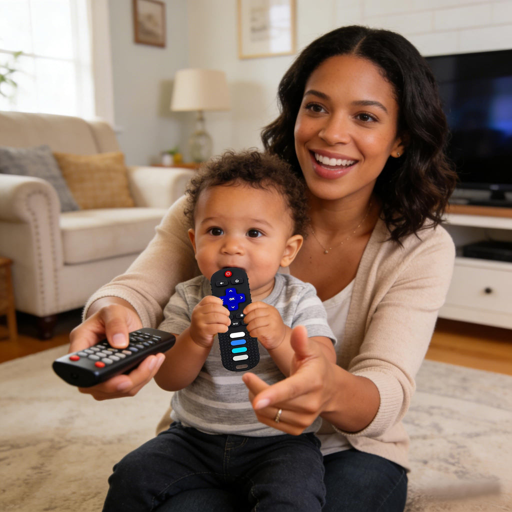 ERSIHUA 2-Pack Baby Teething Toys-TV Remote Control Shape Silicone Infants Teething Toys for Babies 0-18 Months,BPA-Free (2packs-Black)