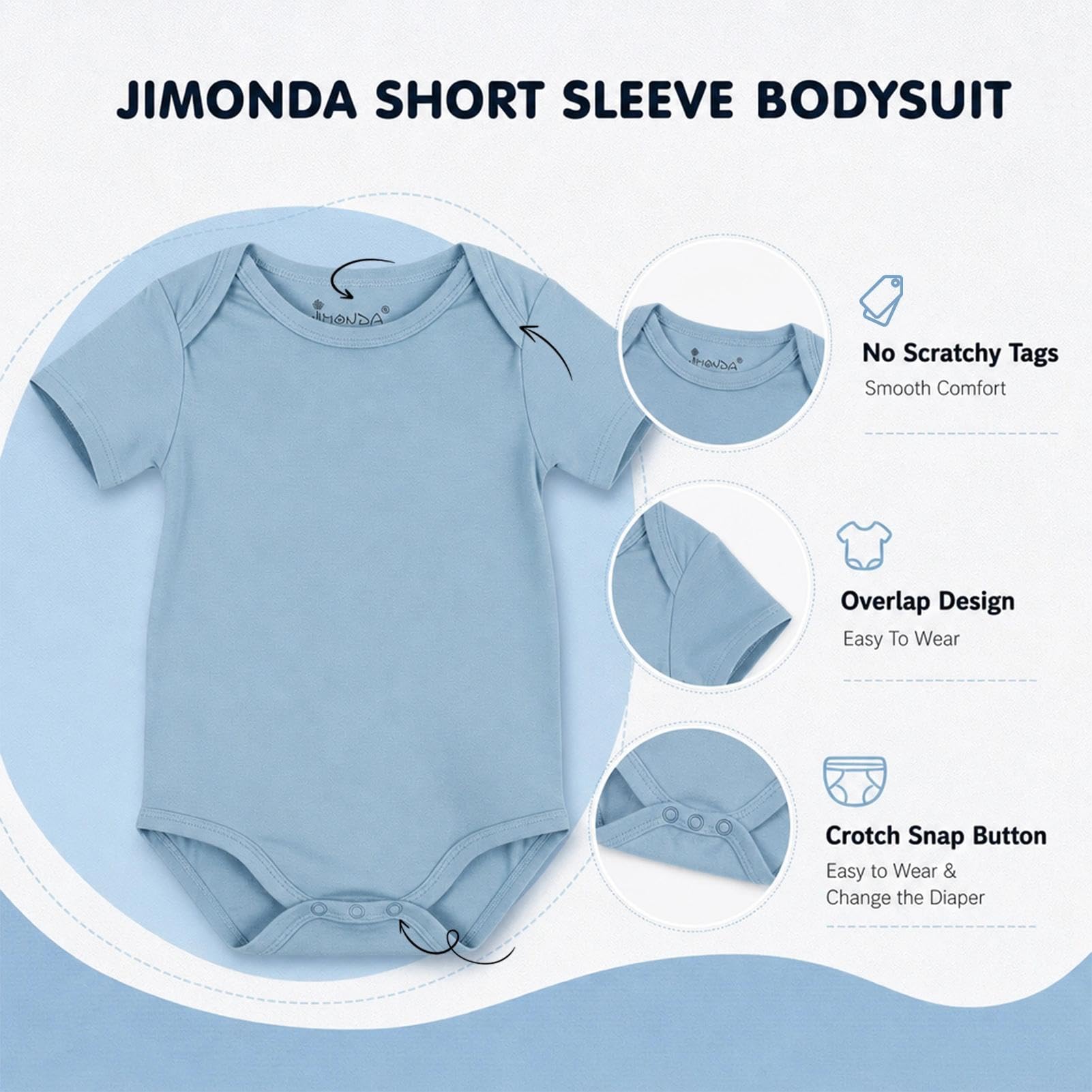 Jimonda Baby Bamboo Viscose Bodysuit Boy/Girl 2Pcs Rompers,Slate&Sage 18M