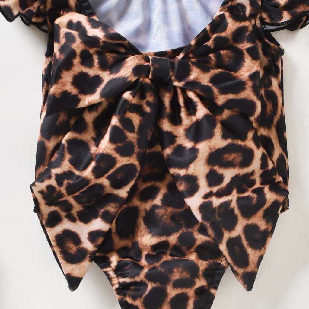 Toddler Girl Ruffles Leopard Swimsuit One Piece Swimwear Bathing Set (Leopard, 2-3T)