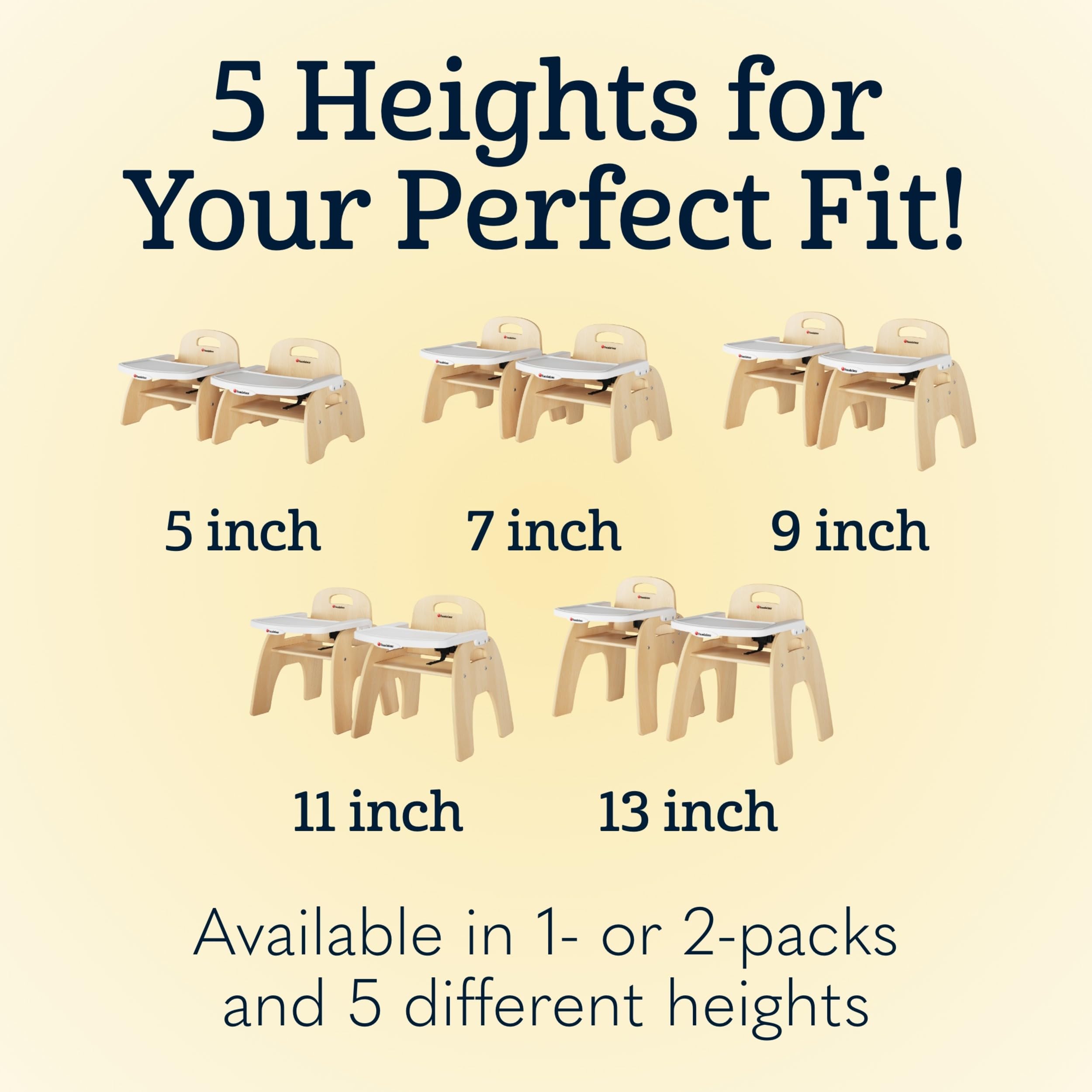 Foundations Easy Serve Low 9" Wood Feeding Chairs Highchairs, 2 Pack