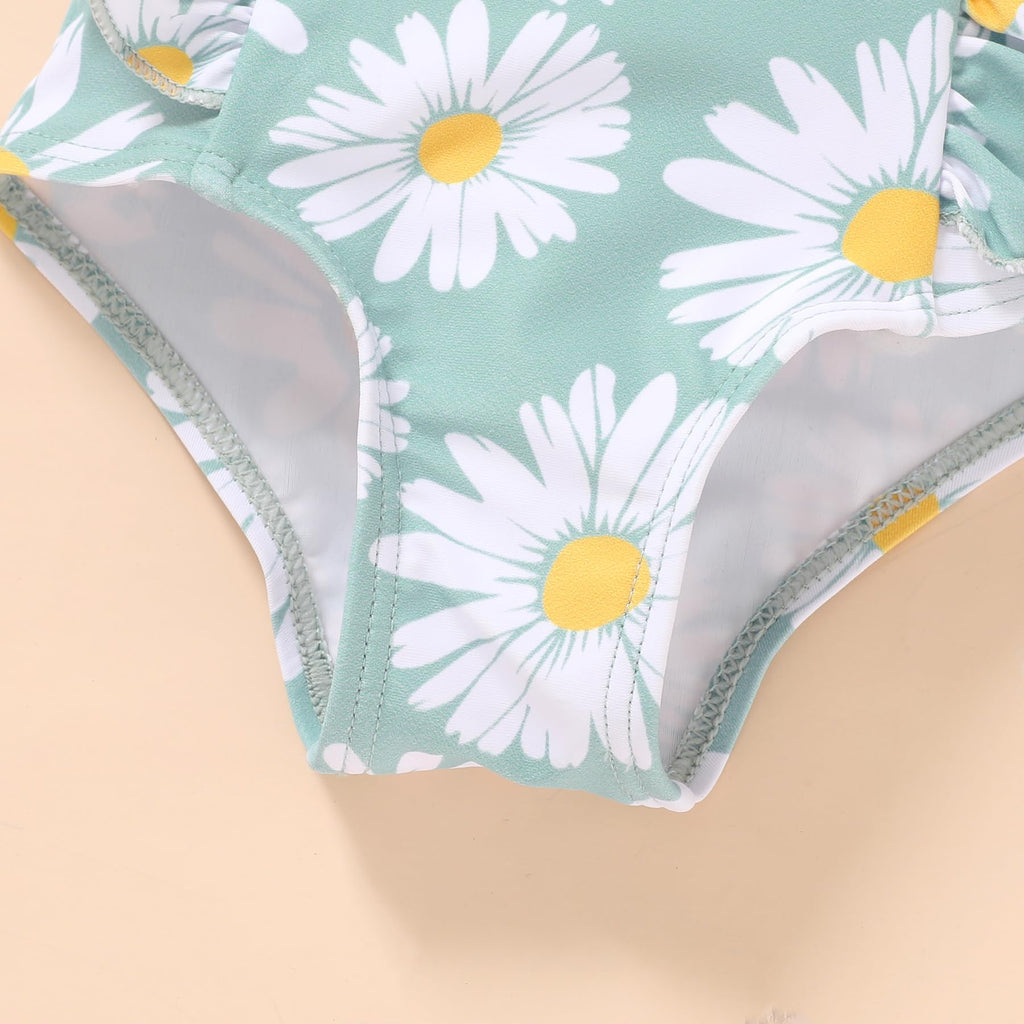Newborn Baby Girl Ruffle Swimsuit Infant Toddler One Piece Floral Bikini Beach Bathing Swimwear Set(W2 Green,12-18 Months)