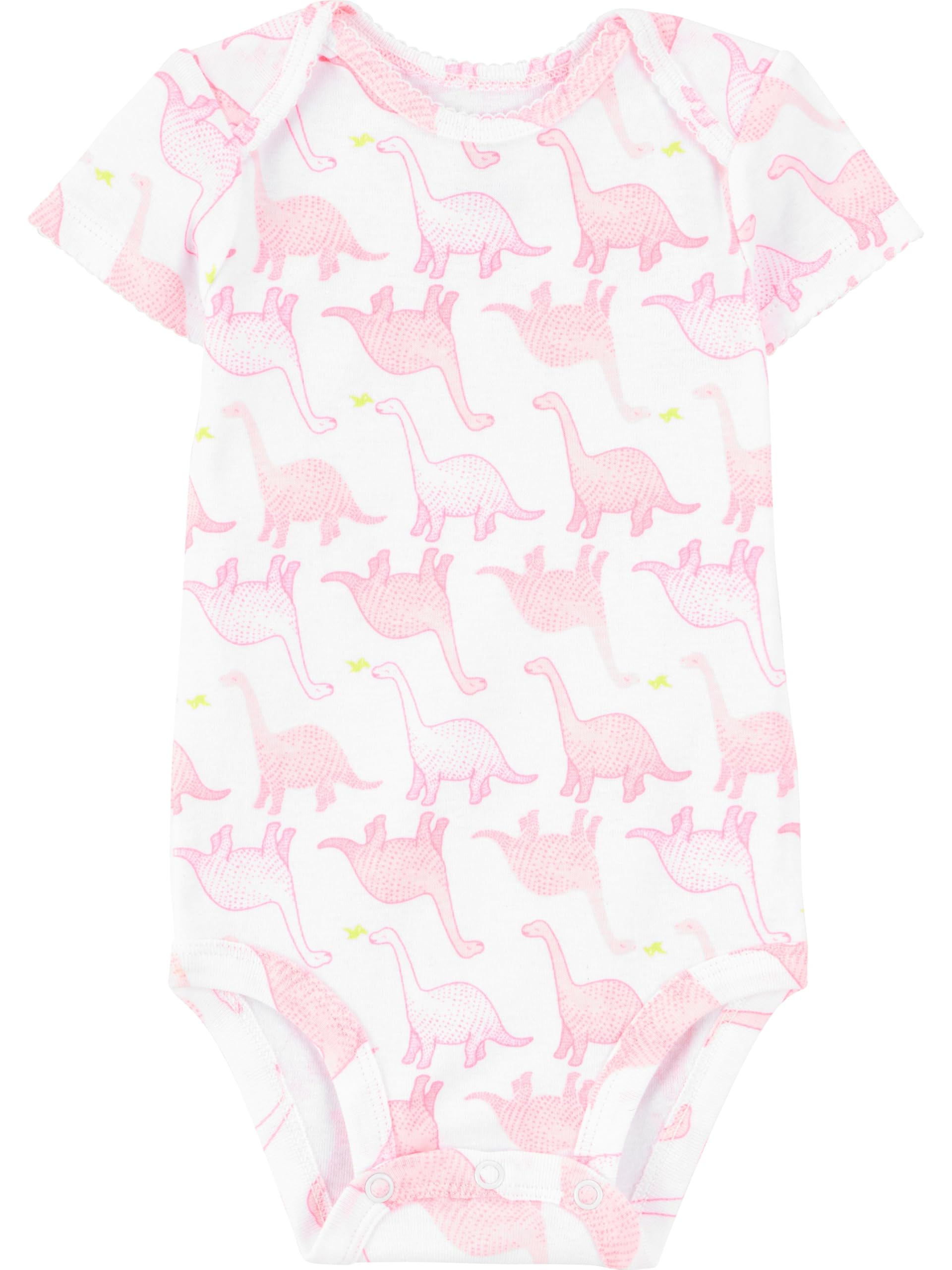 Simple Joys by Carter's Baby Girls' Short-Sleeve Bodysuit, Pack of 6, Multicolor/Dinosaur/Floral/Forest Animals/Fruit/Hearts, Newborn