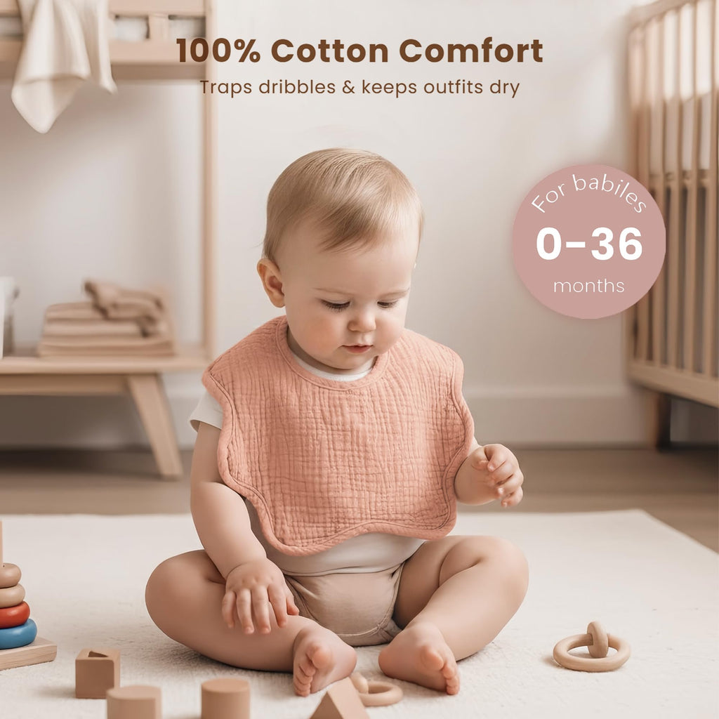 Konssy 8-Pack Muslin Baby Bibs for Teething and Drooling