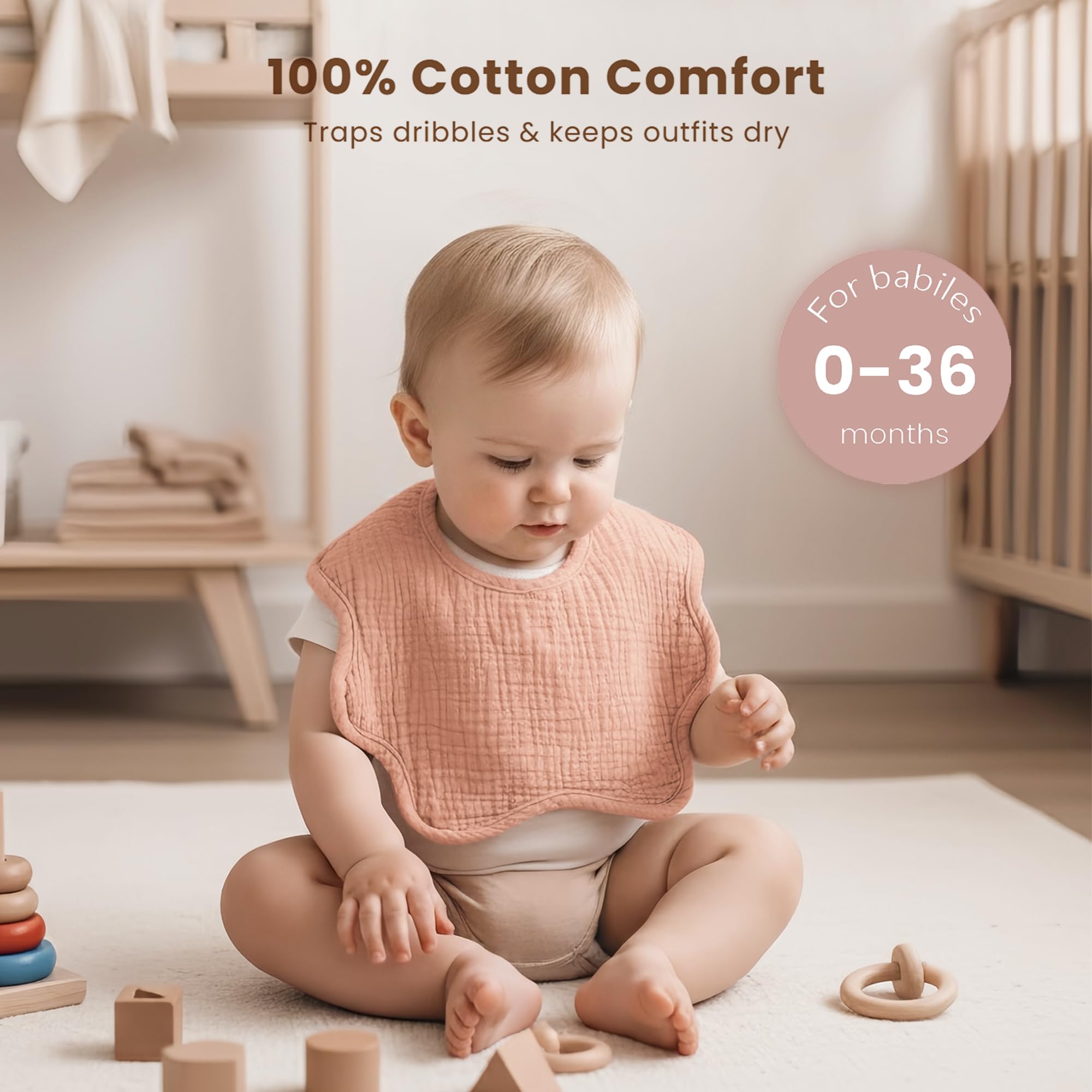 Konssy 8-Pack Muslin Baby Bibs for Teething and Drooling