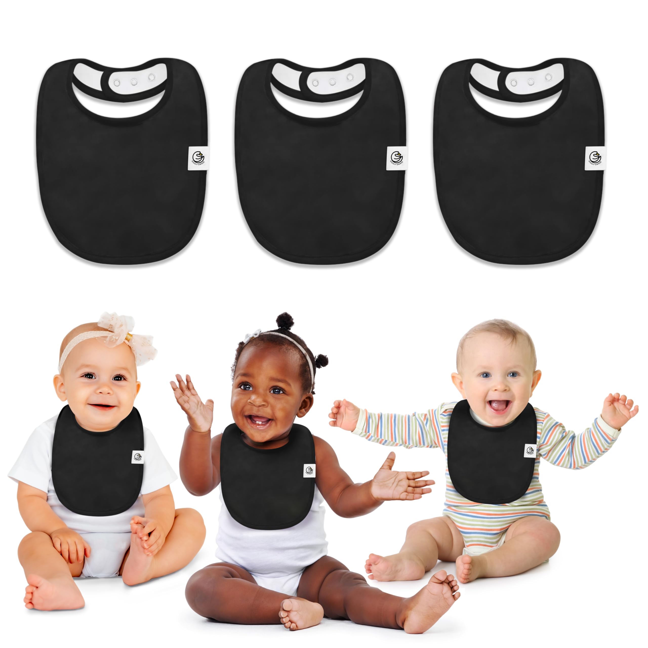 Giggly Goose 3 Pack Drooling Bibs for Babies | Premium & Soft Organic Cotton Teething Bibs with Snaps and Fleece Backing
