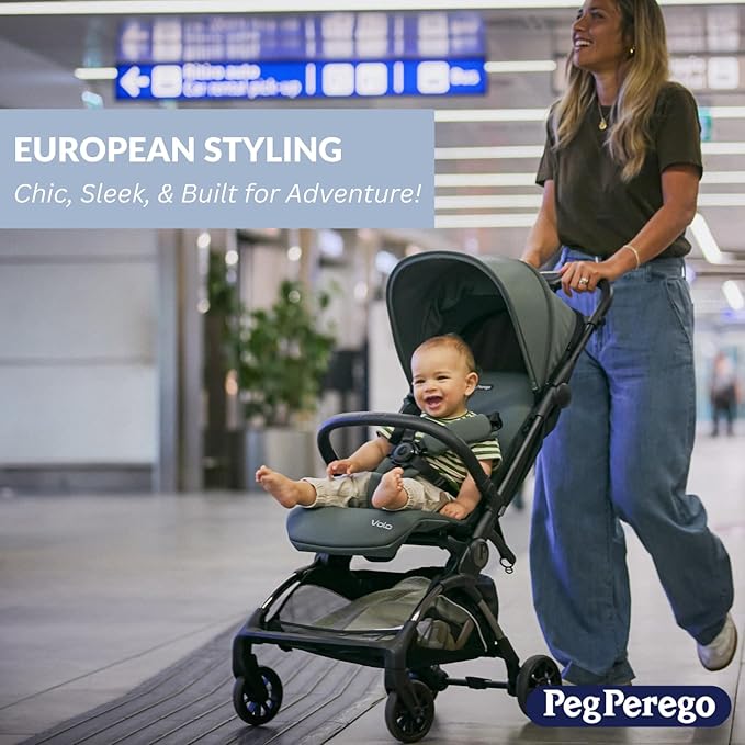 Peg Perego Volo, Ultra Lightweight Carry On Compliant Travel Stroller, Adjustable Features & Reclining Seat - Designed for Everyday Comfort from Newborn to 50lbs, Misty Beige (Light Greige)