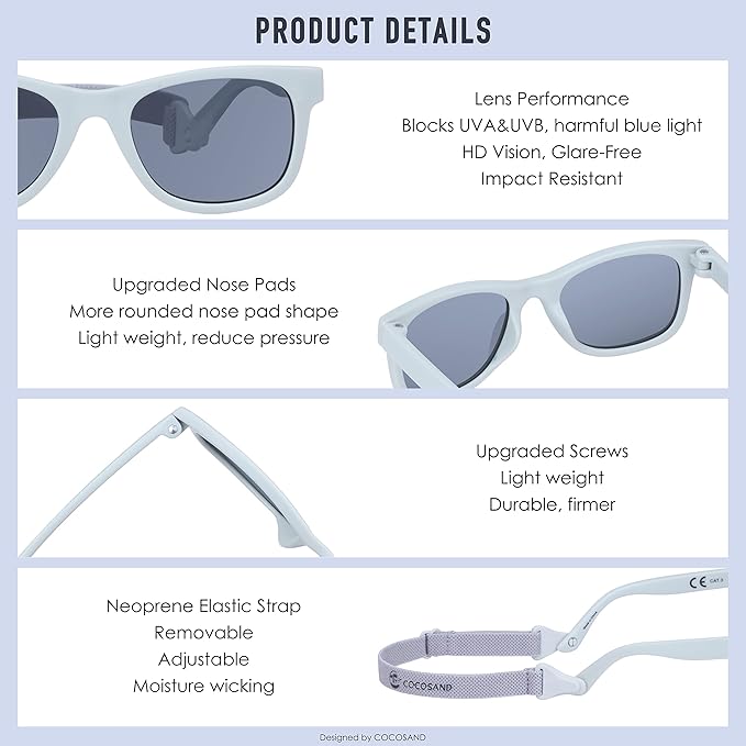 COCOSAND Flexible Baby Sunglasses with Strap Polarized UV Protection for Toddler Infant Newborn Boy Girl Age 0-24 Months