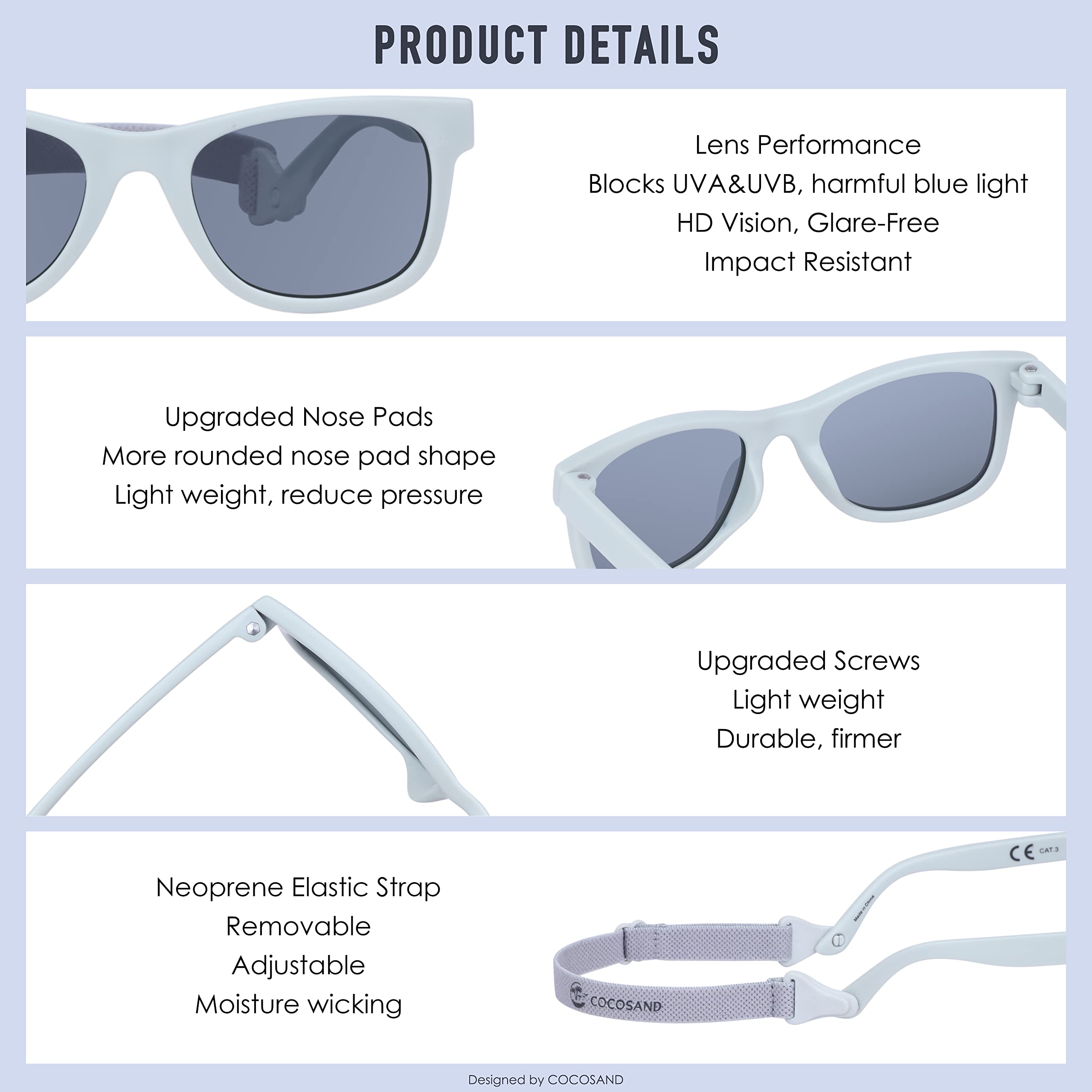 COCOSAND Flexible Polarized Baby Sunglasses with Strap