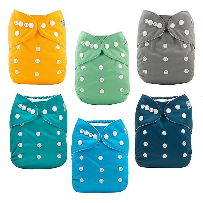 ALVA 6 Pack Cloth Diaper with 12 Inserts One Size Adjustable Washable Reusable Diaper Cover for Baby Girls and Boys