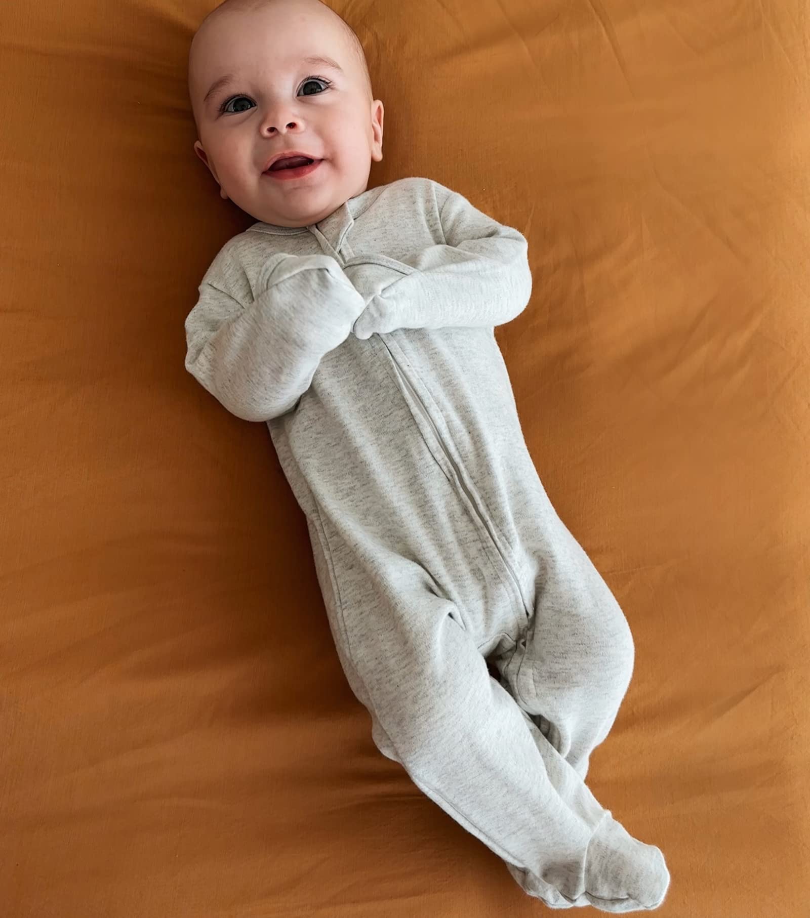Aablexema Baby Footie Pajama with Mitten Cuffs, Double Zipper Infant Cotton clothes Sleeper Pjs, Footed Sleep Play(Grey&Black&Wine Red,9-12 Months)