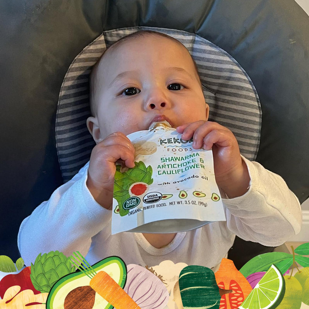 Kekoa Foods Shawarma, Artichoke & Cauliflower Baby Food Purée | 100% USDA Certified-Organic Vegetarian Squeeze Pouch | Organic, Non-GMO, Gluten-Free, Vegan | Nutritious First Food for Babies | 3.5 oz